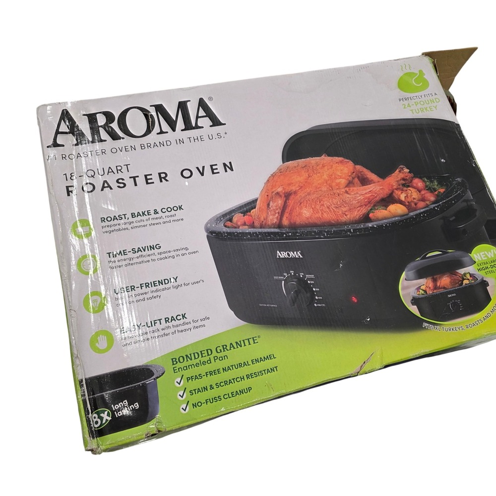 Aroma 18 Quart Roaster Oven ART-718BH Bonded Granite Electric Turkey Roaster